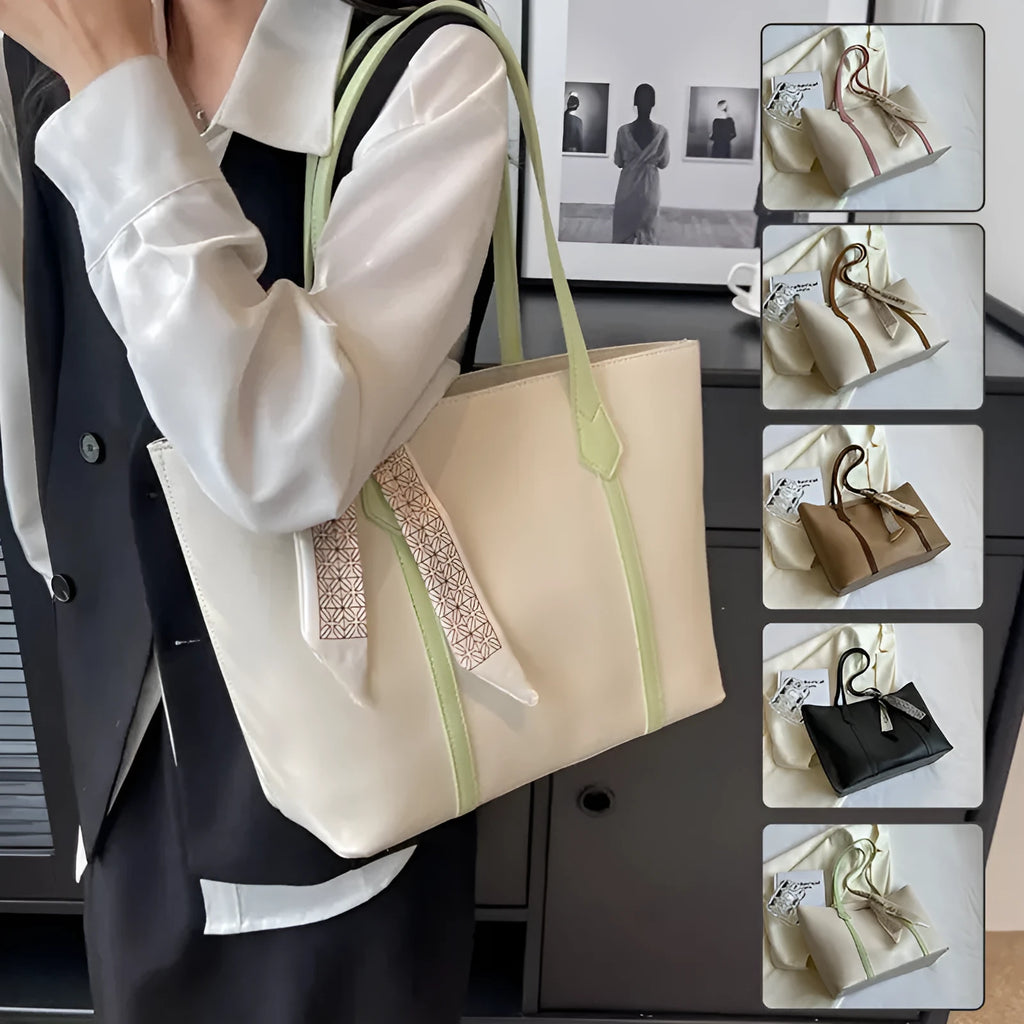 Large capacity bucket tote bag with soft construction and sandwich pocket design