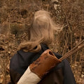 Brown hand-knitted leather quiver bag with lace-up strap for medieval cosplay
