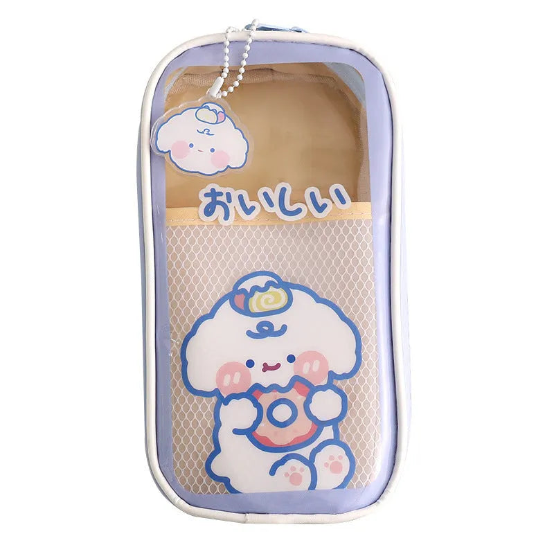 Transparent PVC pencil case with South Korea style cartoon design and large capacity for stationery