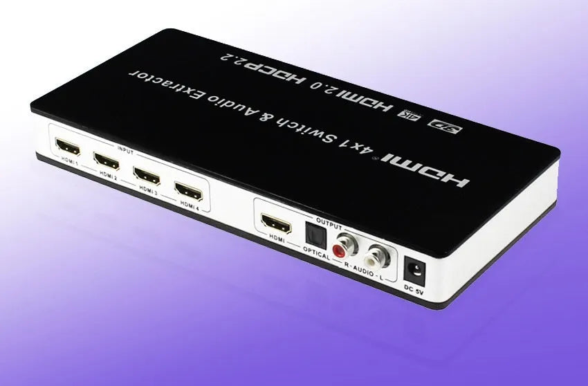 Black HDMI 4x1 switch with remote control for home theatre video switching