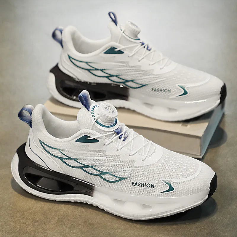 Men's low-top rotating button sneakers with shock absorption in mesh or leather options