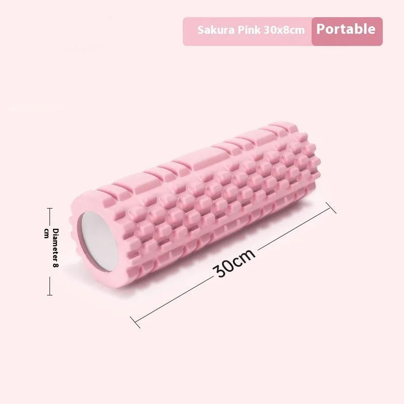 EVA foam roller for fitness in multiple colours and sizes including black, grey, pink, and blue