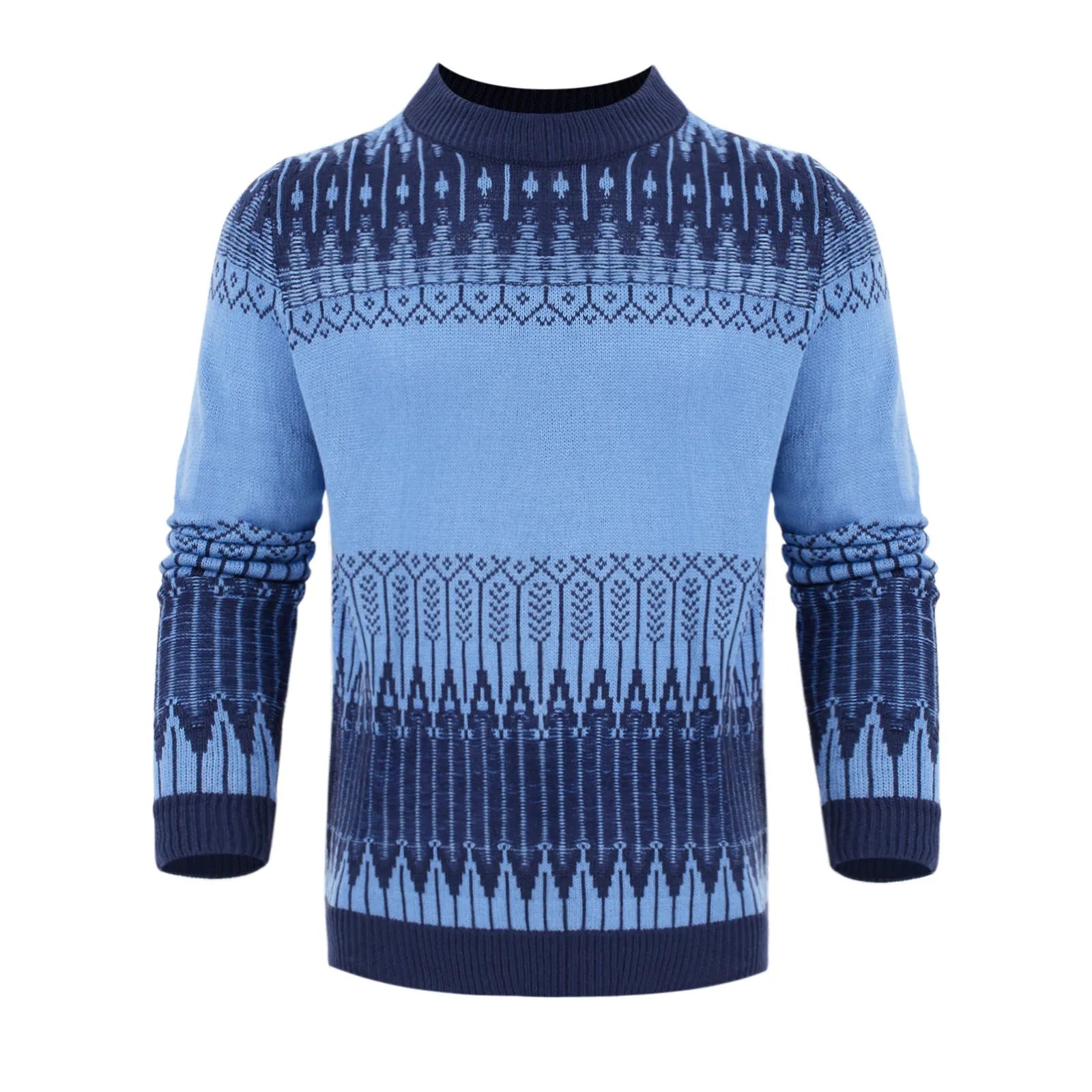 Men's cotton blend knitted pullover sweater in crew neck style with long sleeves
