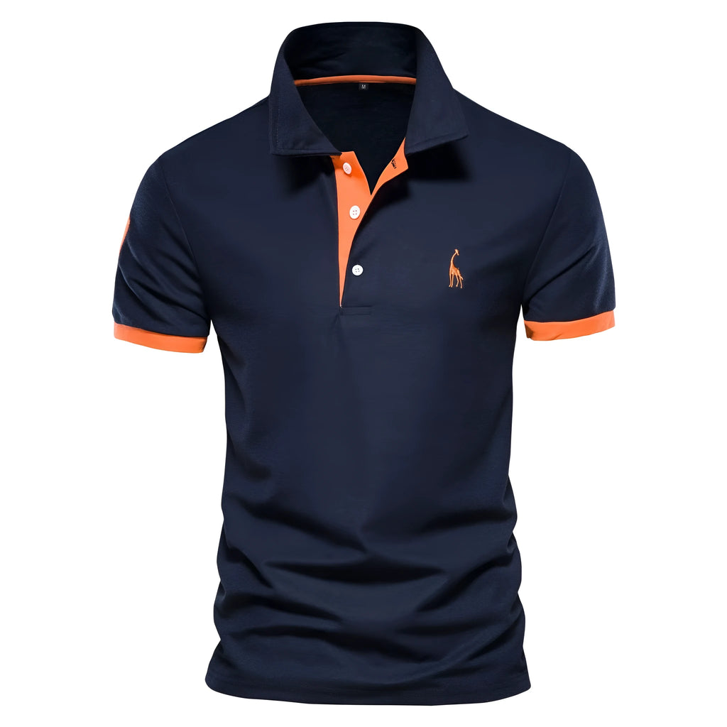Men's short sleeve t-shirt with deer embroidery in various colours including white, red, and navy, displayed in sizes XS to 5XL.