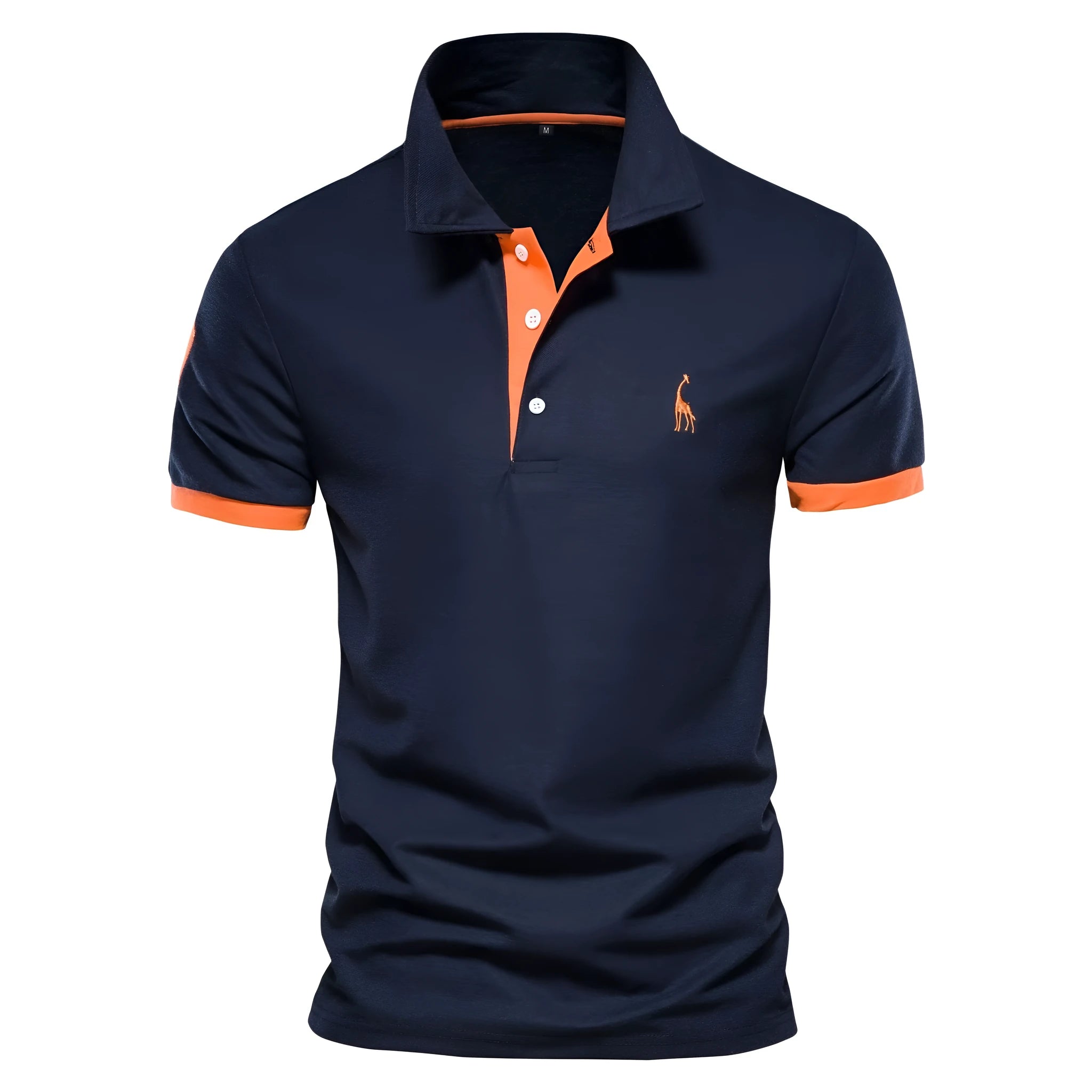 Men's short sleeve t-shirt with deer embroidery in various colours including white, red, and navy, displayed in sizes XS to 5XL.