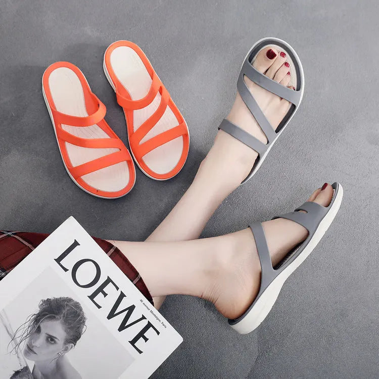 Women's casual summer sandals in a solid colour with a breathable PP upper material.