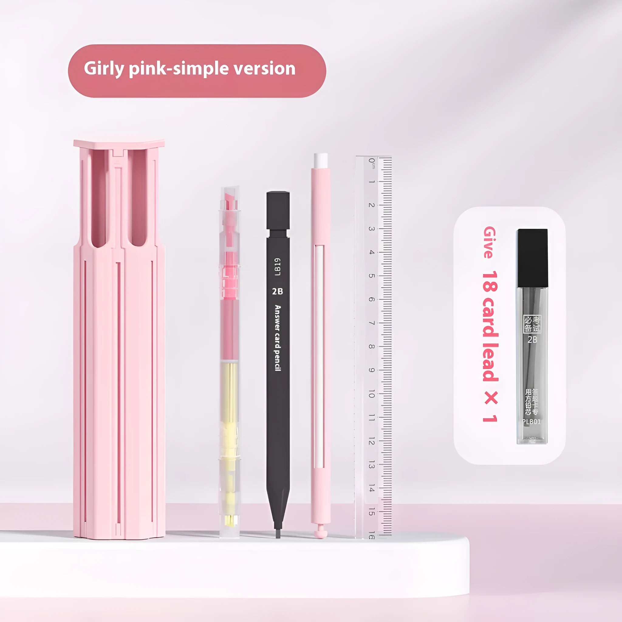 Plastic pressing pen kit for six pens in pencil case with colour options