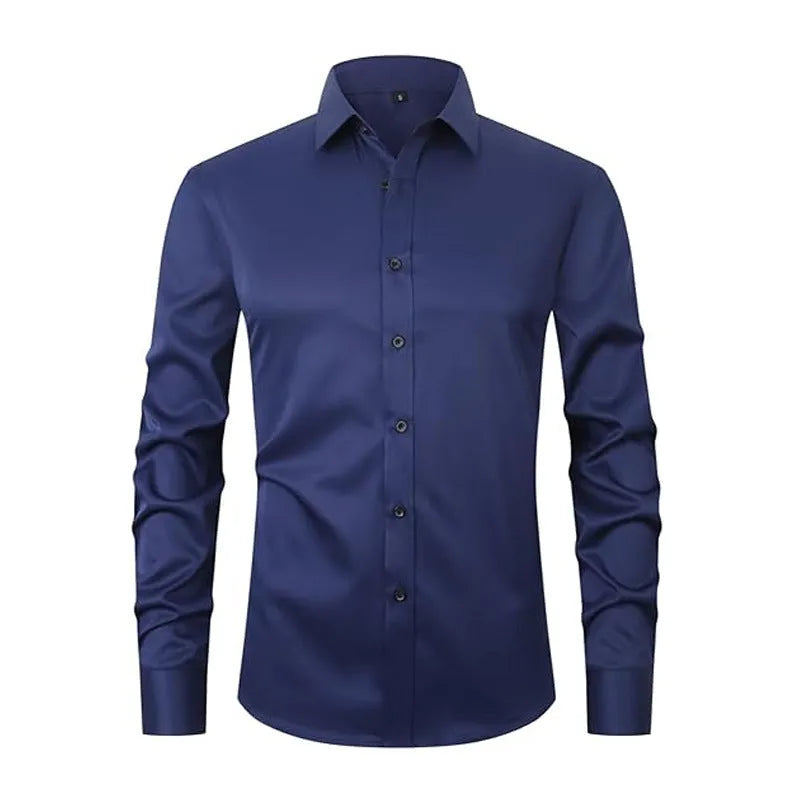 Men's stretch long sleeve work shirt in polyester available in multiple colours on a size chart