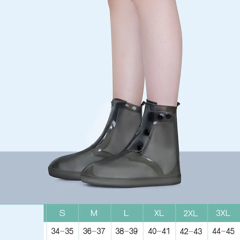 White PVC high top reusable shoe covers for women, shown on a foot, for water resistant protection.