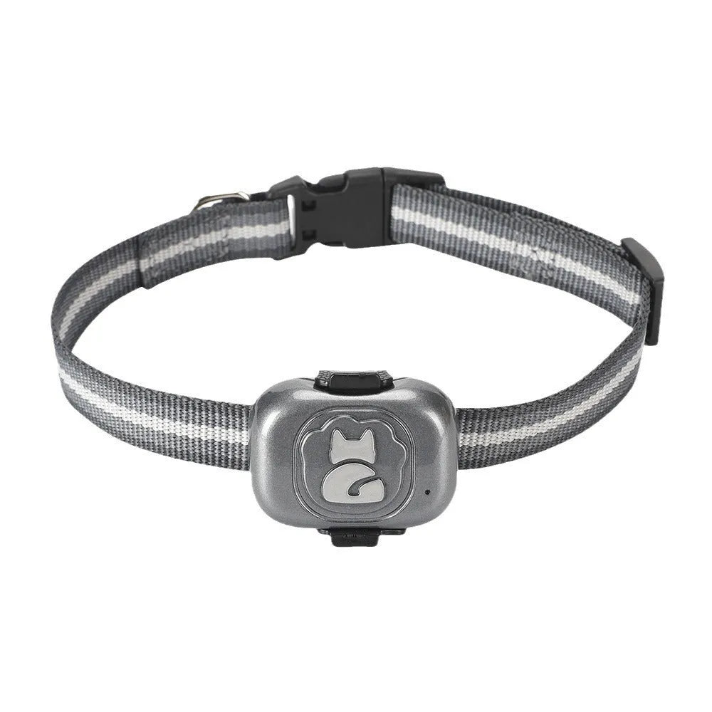 Black pet GPS locator device with hanging rope attachment for dog or cat collar mounting