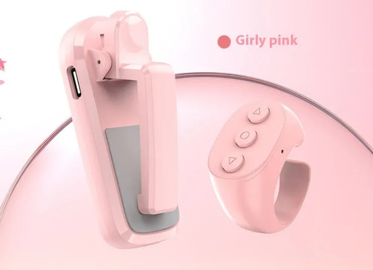 Smart wireless page turner remote with clicker accessory in black, white, or pink colours.
