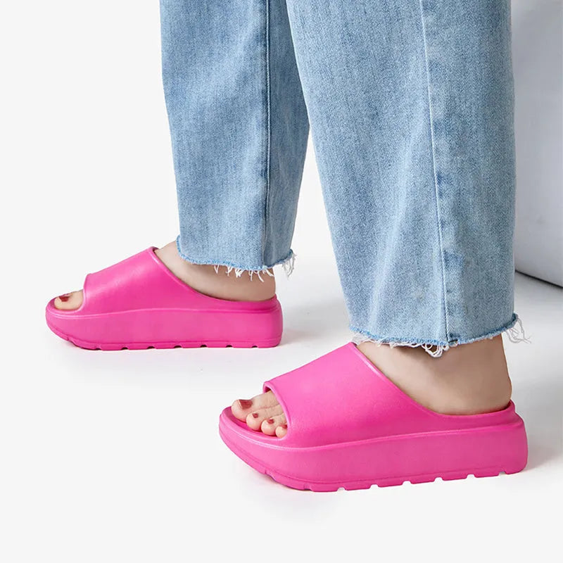 Women's thick soled beach slippers in fish mouth design with 5.5cm EVA sole