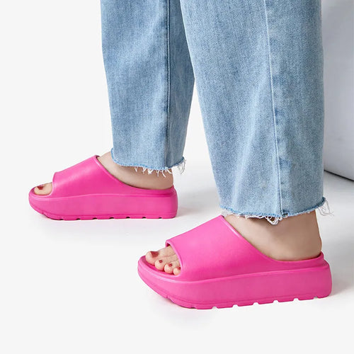 Women's thick soled beach slippers in fish mouth design with 5.5cm EVA sole