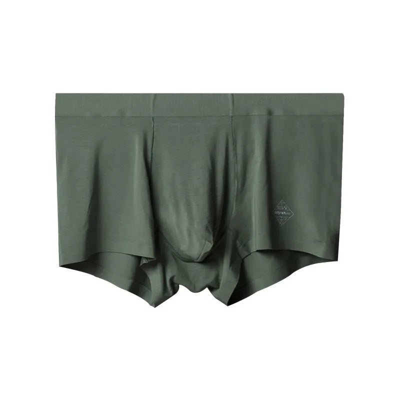 Men's modal seamless underwear in green colour showing mid waist design and solid pattern