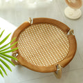 Brown woven rattan pet bed hammock for cats and small dogs, off-ground design