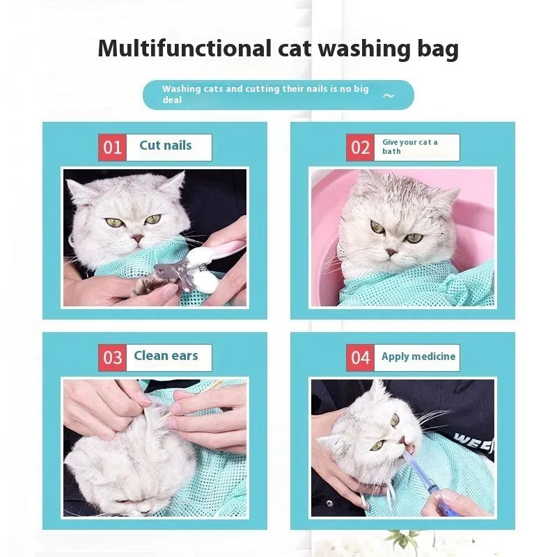 Upgraded fifth-generation cat grooming restraint bag in pink, green or grey with white detachable design