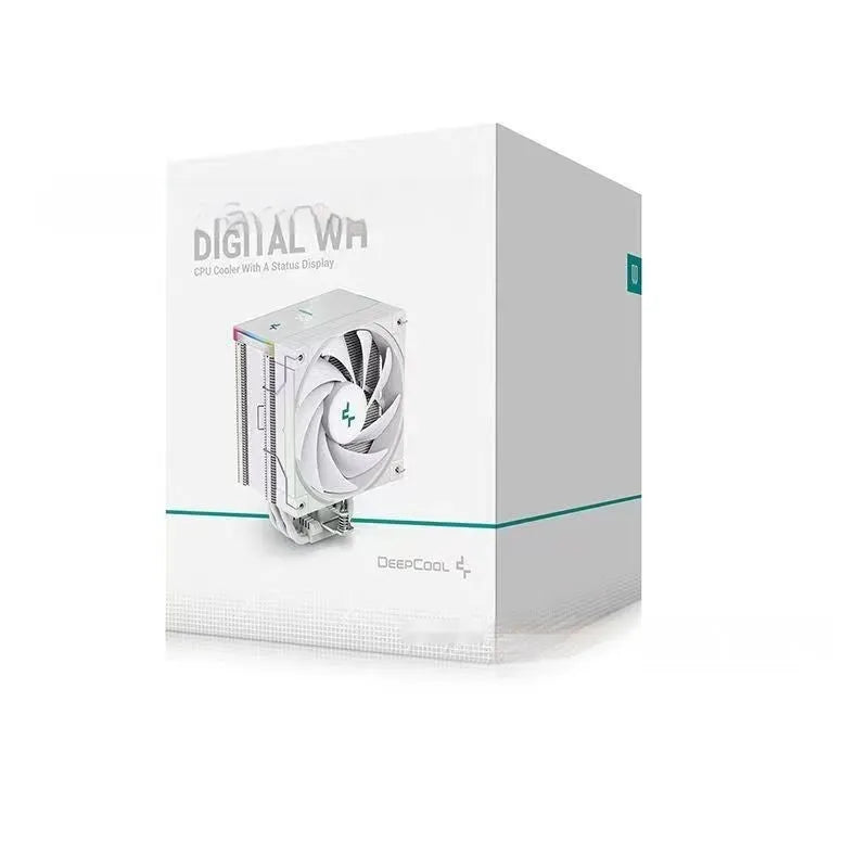 Twin tower CPU air cooler heatsink with fan and digital display in black or white