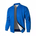 Men's loose fit knitted jacket in black, blue, or grey, showing long sleeves and light business style.