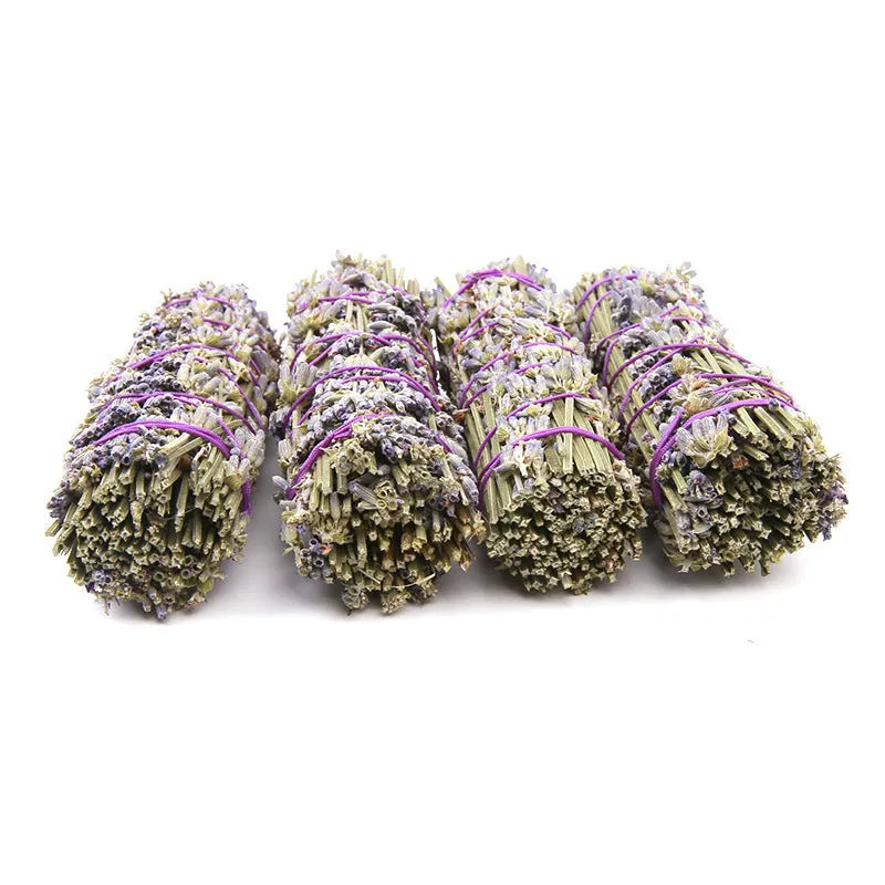 A single 4-inch long lavender aromatherapy stick made from natural dried flowers on a plain background.
