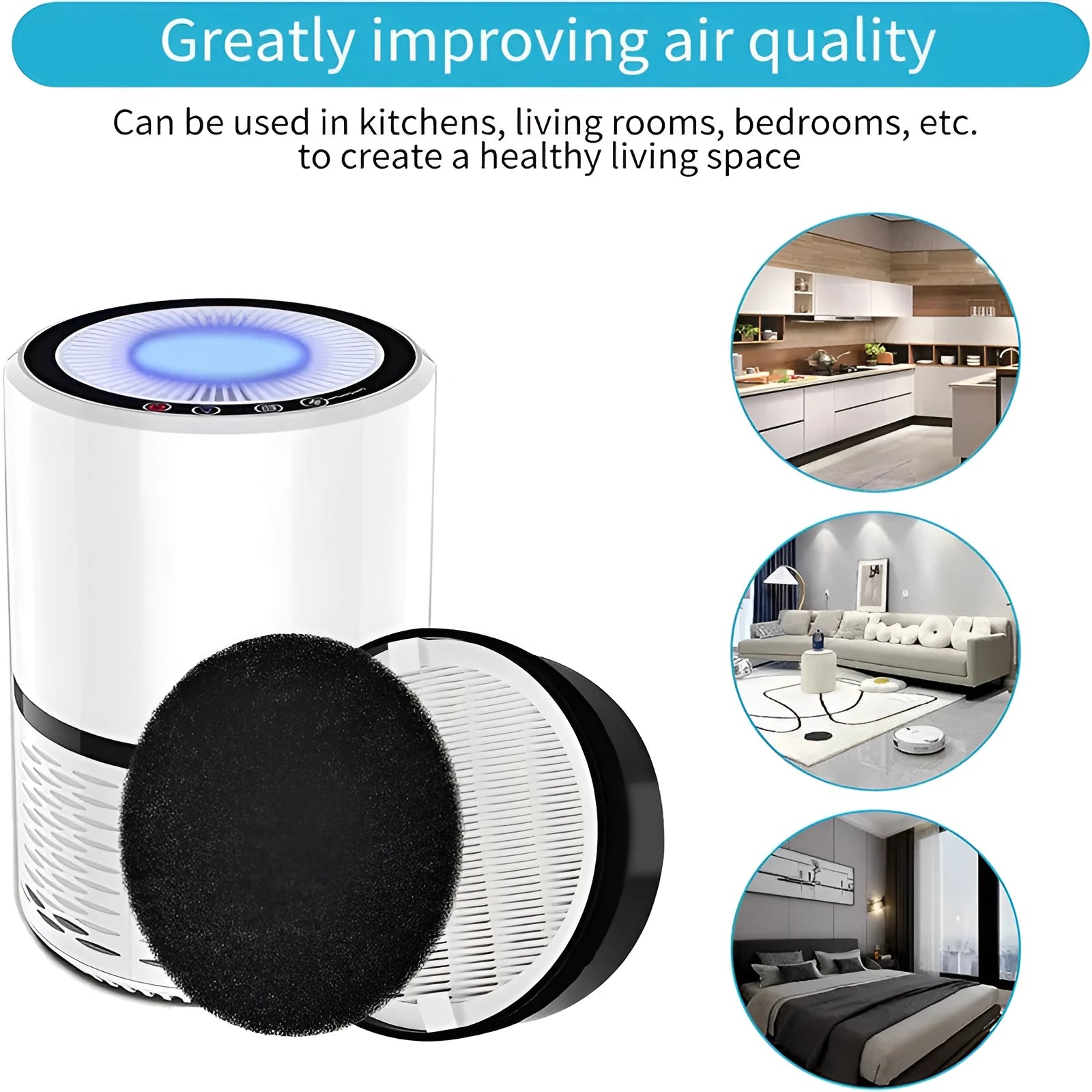Levoit air purifier replacement filter measuring 19x19x6.3 cm with filter screen and cotton