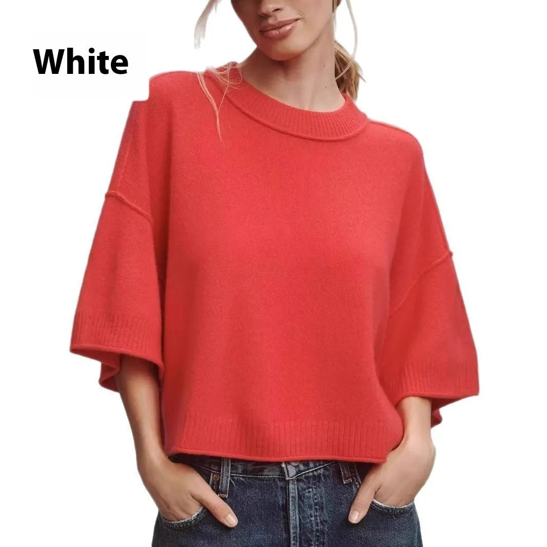 Red and white hot girl style viscose T-shirt with exposed navel design on a hanger.