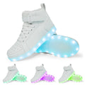 High-top trainer with LED lights on the side, Velcro strap closure, shown in gold colour.