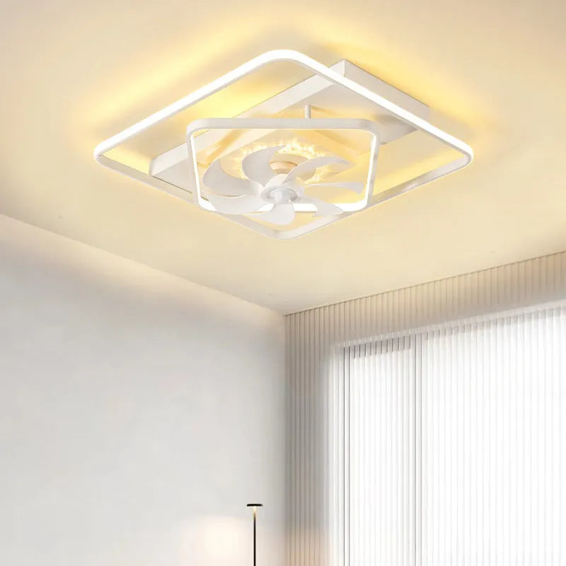 Modern thin-blade ceiling fan with integrated light fixture in a contemporary style.