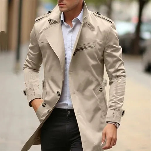 Plus size men's casual jacket with lapel collar in army green colour showing side seam pockets