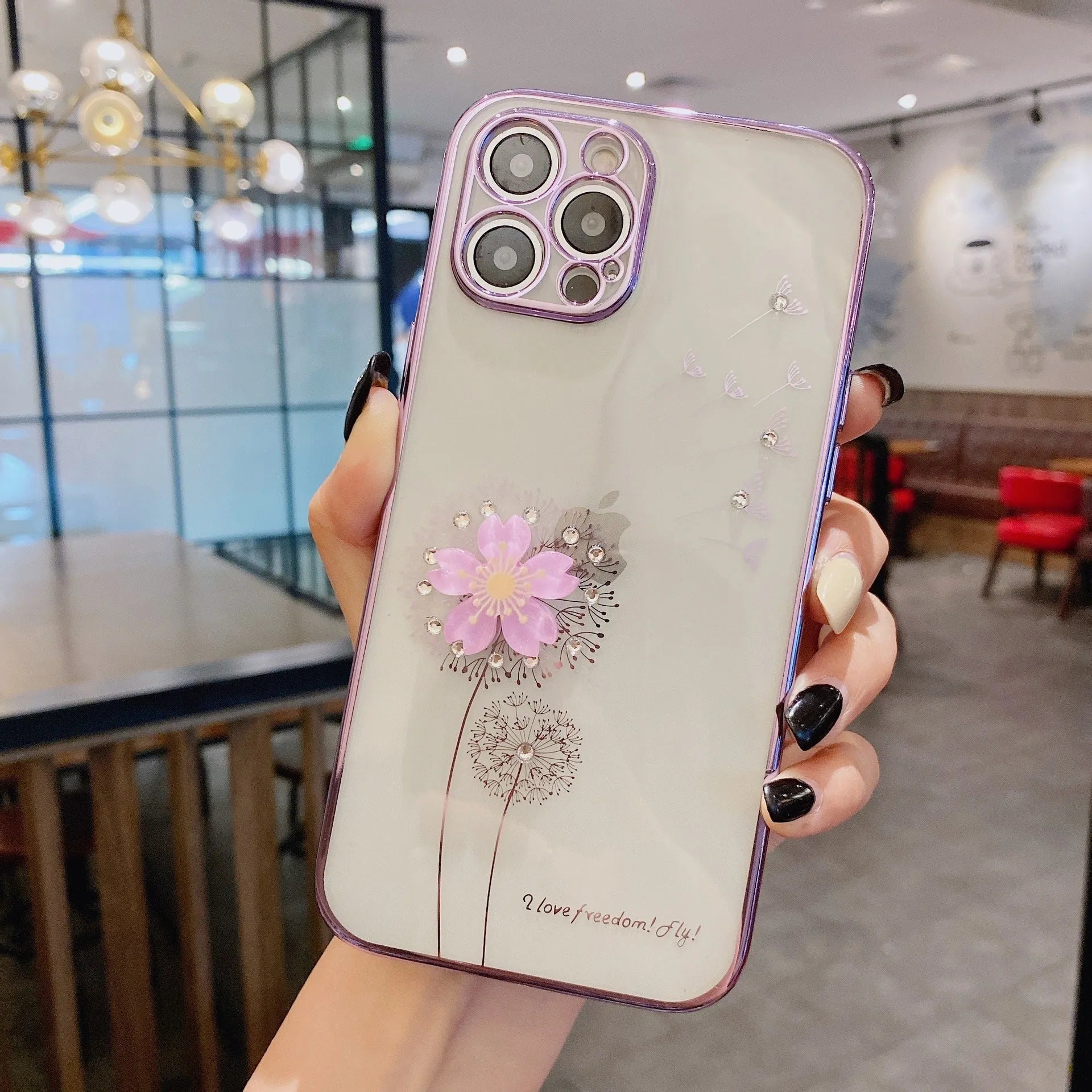 Green 3D flower design phone case with spin stand for iPhone, showing built-in screen protector.