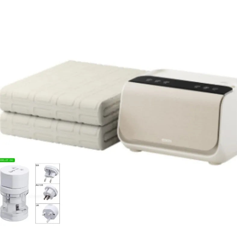 White waterproof electric blanket showing PVC and plush construction with smart host controller