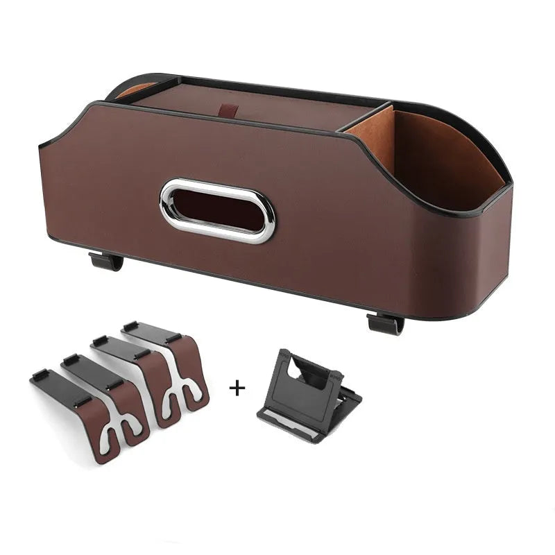 Genuine leather car tissue box organiser with additional storage compartment