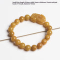 Carved Jinsi Jade money bracelet in golden thread colour showing large and small size options.