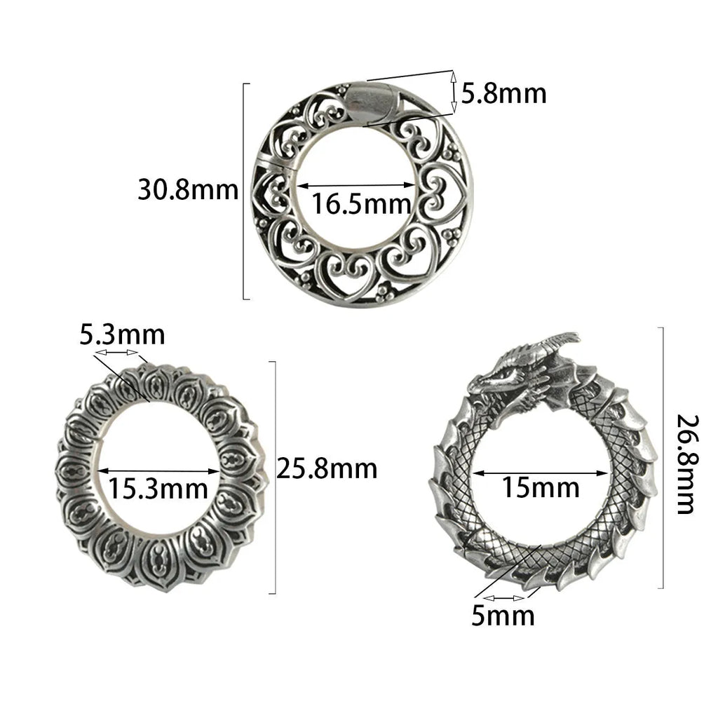 Stainless steel alloy earrings with antique silver dragon hollow-out geometry design