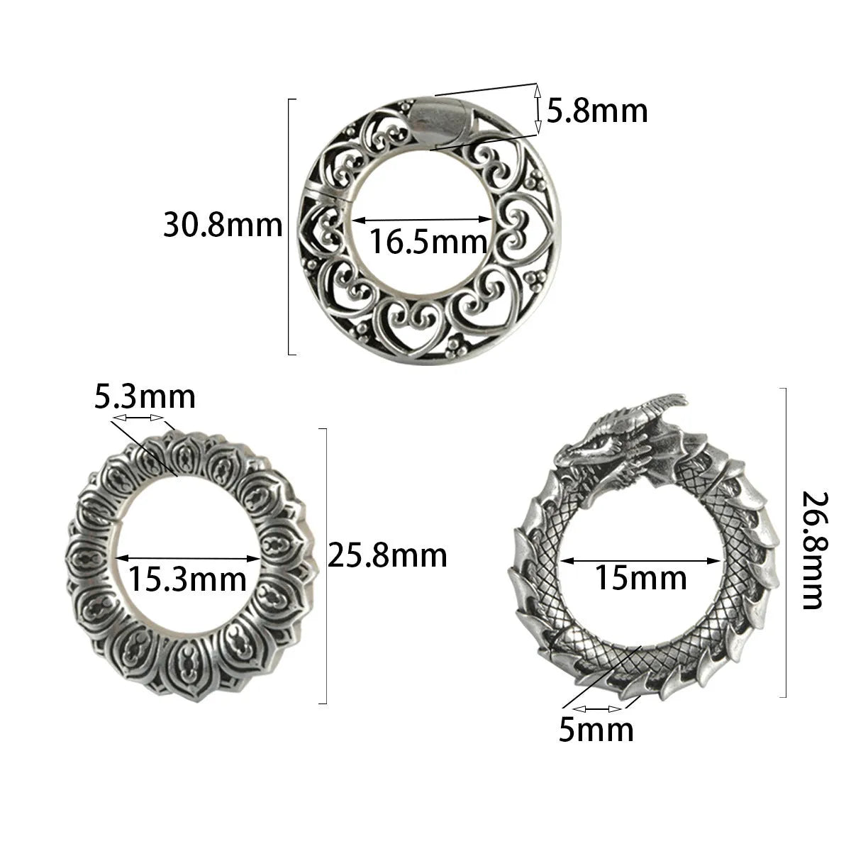 Stainless steel alloy earrings with antique silver dragon hollow-out geometry design