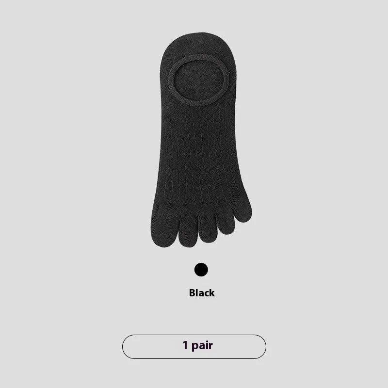 Men's five-finger invisible socks in modal fabric, showing the separated toe design and available colour options.