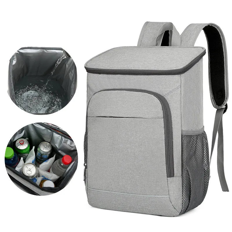 Large black outdoor backpack with thermal insulation function and curved shoulder straps for camping storage
