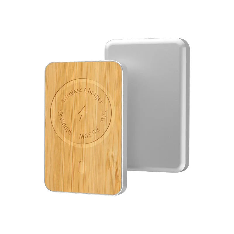 Khaki aluminium alloy magnetic wireless power bank with USB port