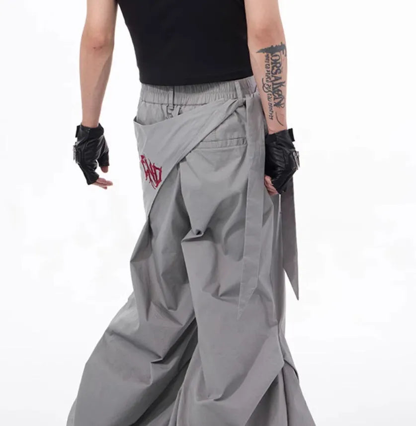 Boys Korean style wide-leg summer trousers in black solid colour