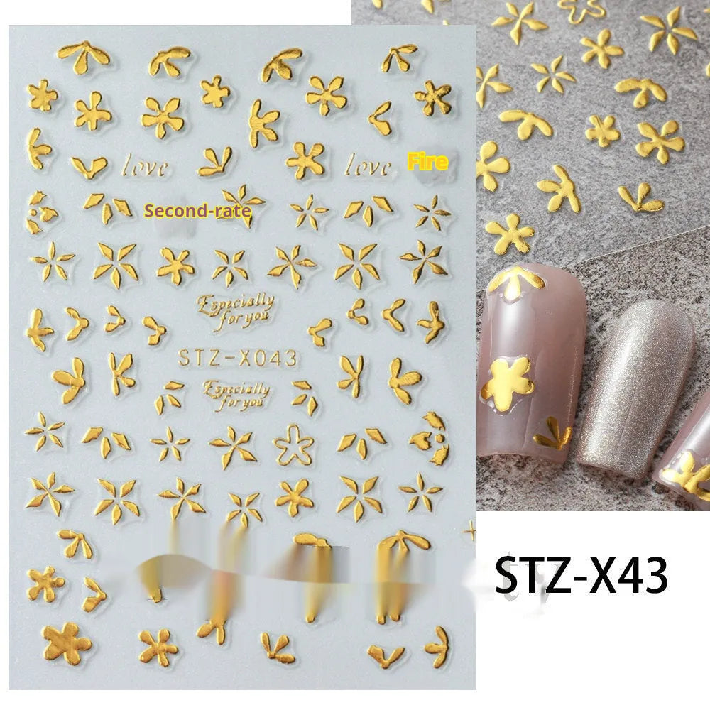 Sheet of black and silver love heart pattern nail art stickers with a plastic nail patch.