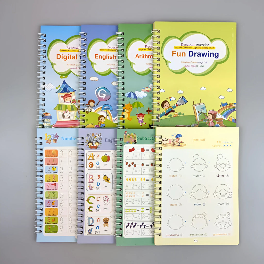 Four magic calligraphy copybooks with stylus pen for children's handwriting practice