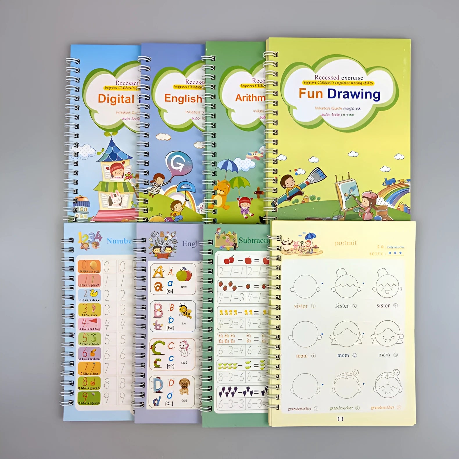 Four magic calligraphy copybooks with stylus pen for children's handwriting practice
