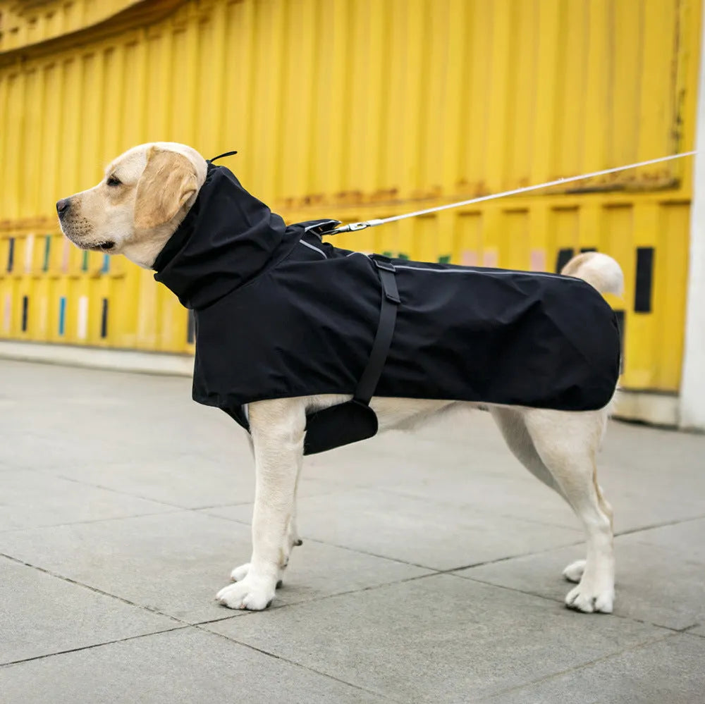 Outdoor waterproof pet dog raincoat in polyester, yellow colour, front view