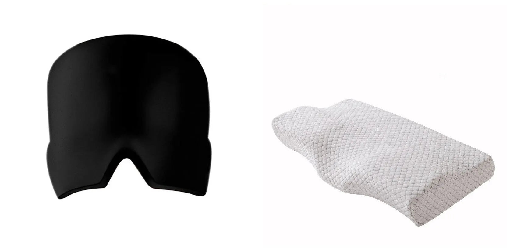 Black reusable gel ice mask for eyes and forehead on a white background