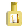 Yellow automatic soap dispenser with cartoon unicorn design and sensor technology