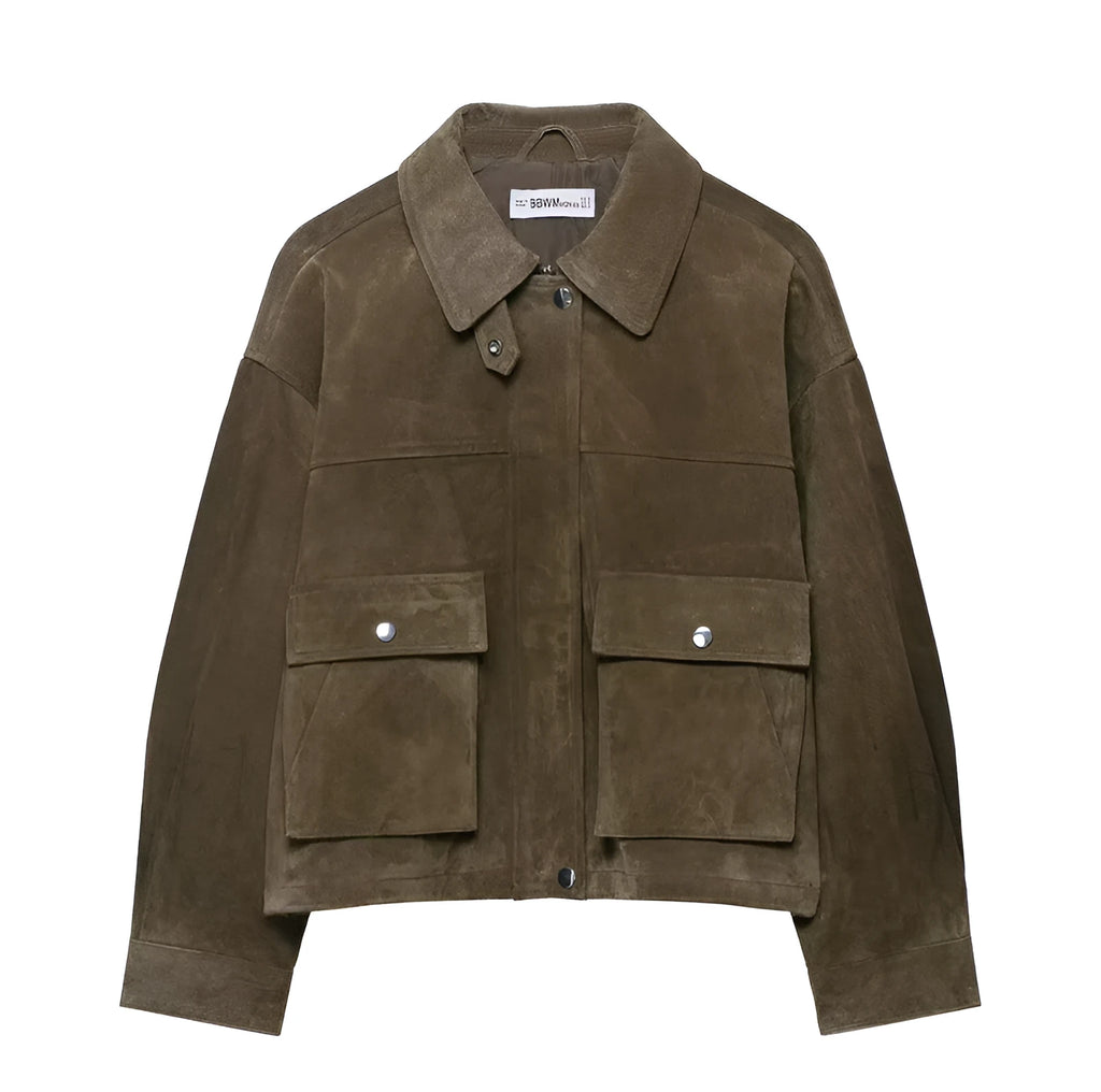 Women's casual PU fabric jacket in regular fit with Japanese Korean styling