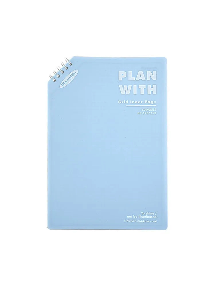 Artsy Ins style draft notebook showing A5 and B5 sizes with white and plaid blue cover options