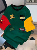 Printed loose fit short sleeve t-shirt with digital letter pattern on polyester fabric