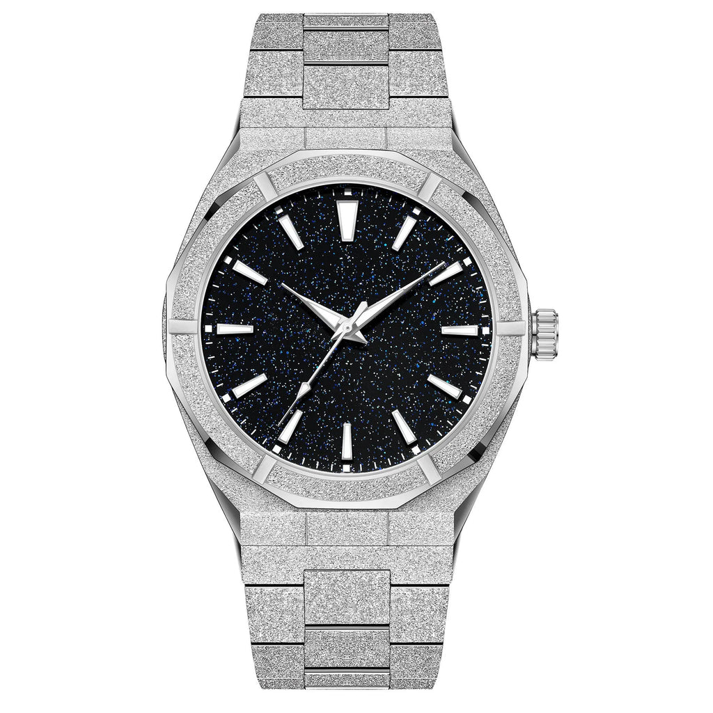 Men's stainless steel business watch with frosted finish and luminous dial in silver gold or black