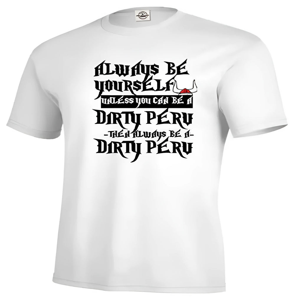 Men's solid white short sleeve t-shirt with a printed graphic, laid flat.