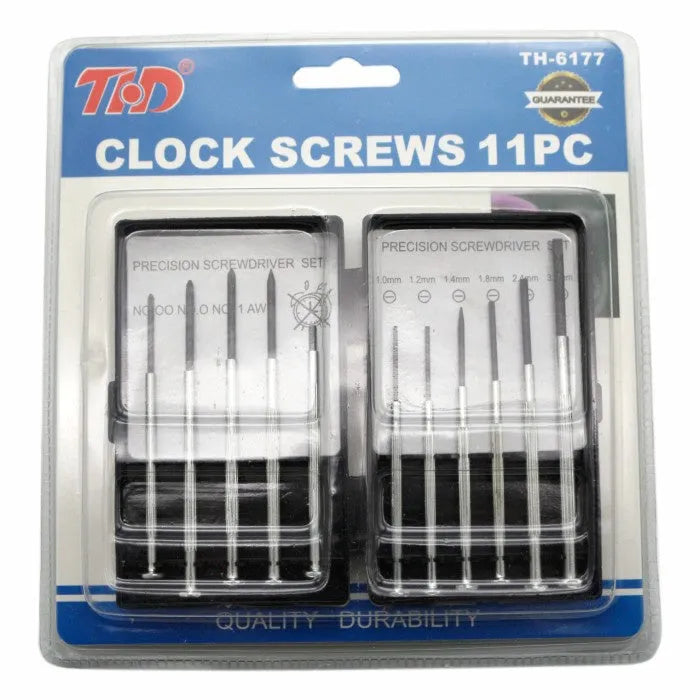 11-piece clock screwdriver set with multiple head types for electronics repair